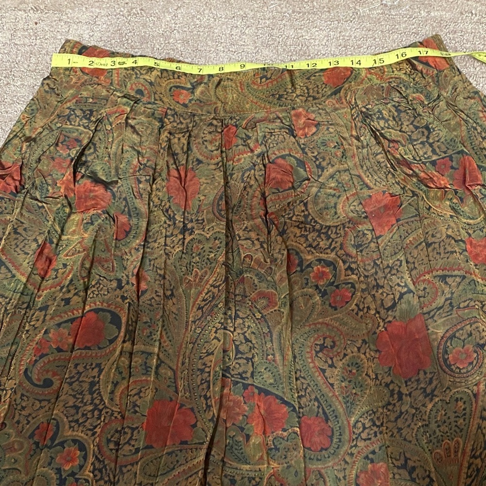 Vintage Adrian Jordan Olive Green Paisley Skater Skirt Floral Boho - Picture 3 of 7